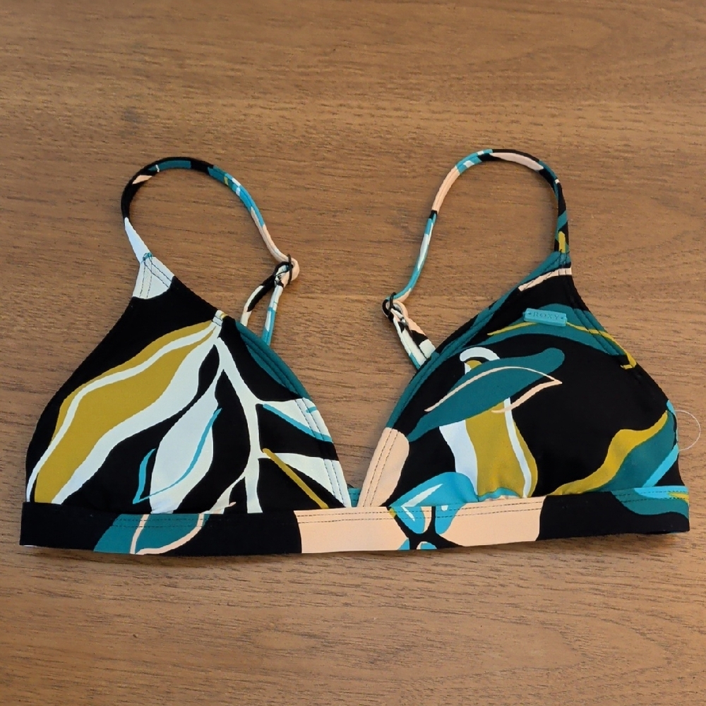 Roxy Bikini Top XS Black Multicolor Print NWT - Picture 3 of 6